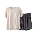 thumbnail image 2 of Women's Spring Summer Pajama Set Round Neck Short Sleeve Top And Shorts with Built-In Bra, Loose Comfortable Sleepwear by Hontri, 2 of 5