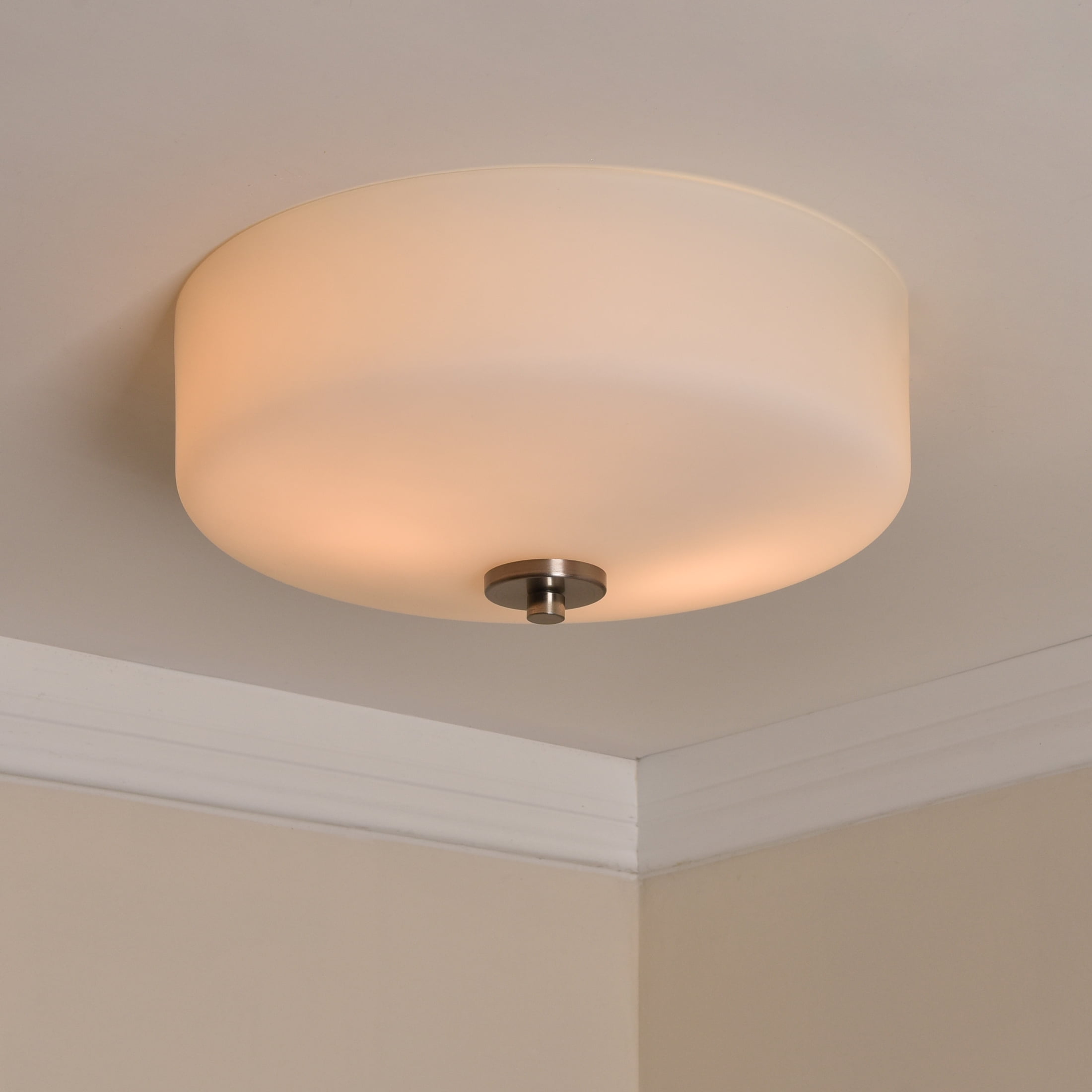 Better Homes &Gardens Classic 12.4" Flush Mounted Ceiling Light, Satin Nickle Frosted Glass, No Bulb