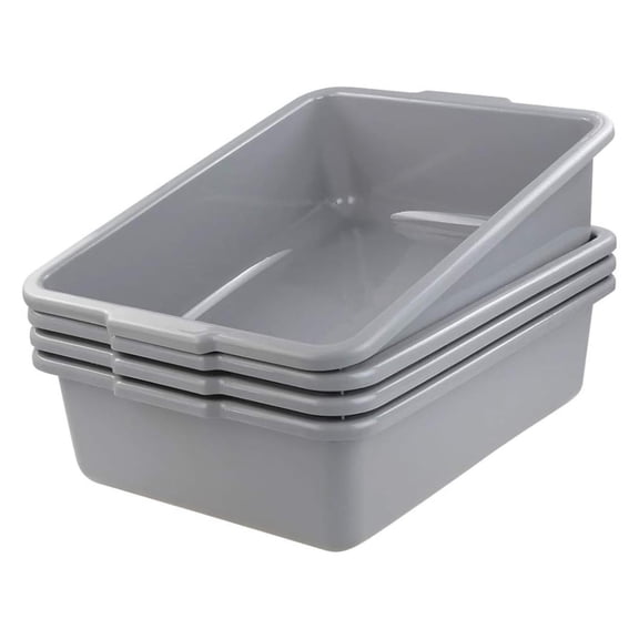 24 L Bus Box, Plastic Bus Tote, Gray, Pack for 4