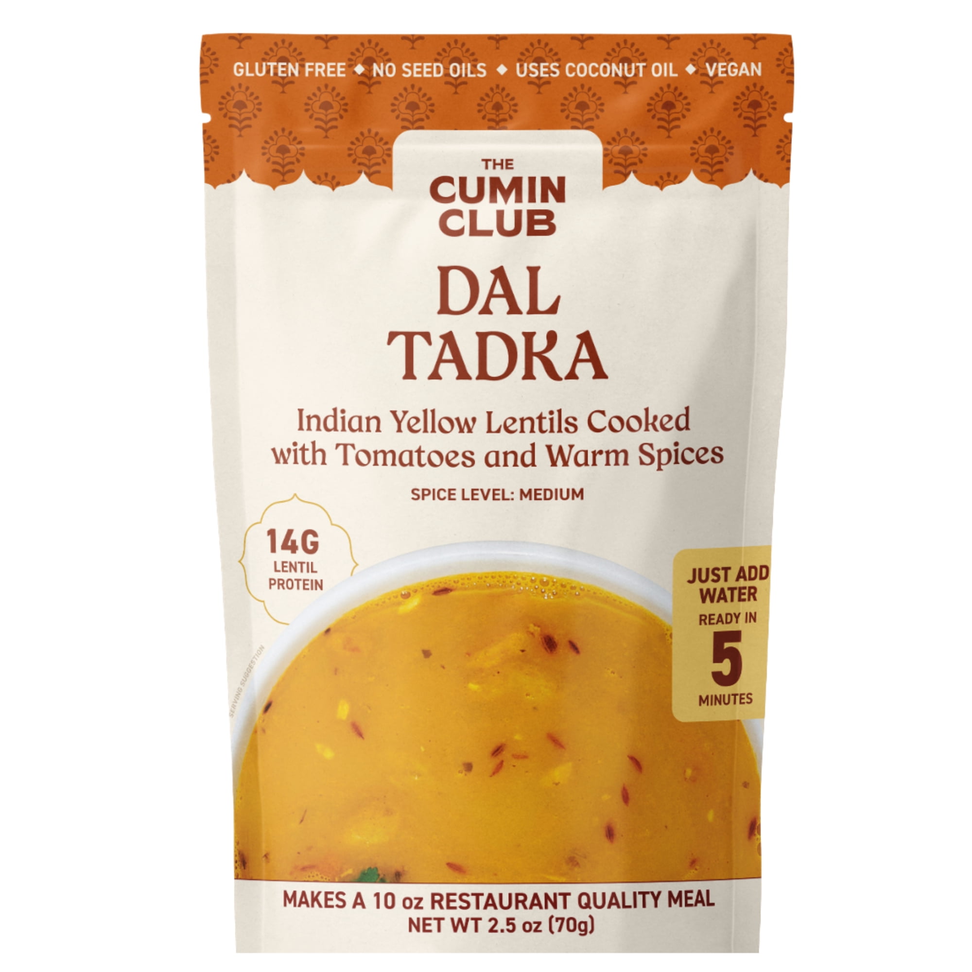 The Cumin Club Dal Tadka - Instant Indian Food - Ready to Eat Yellow Lentils - 10oz Meal