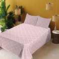 thumbnail image 2 of Ambesonne Geometric Fitted & Flat Sheet with Shams 4 Pcs Set, Square Pattern Abstract, King, Rose Pastel Pink, 2 of 5