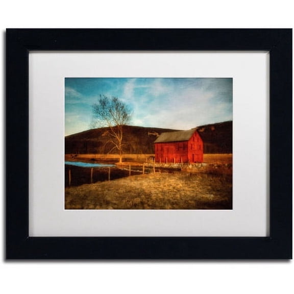 Trademark Fine Art "Red Barn at Twilight" Canvas Art by Lois Bryan, White Mat, Black Frame