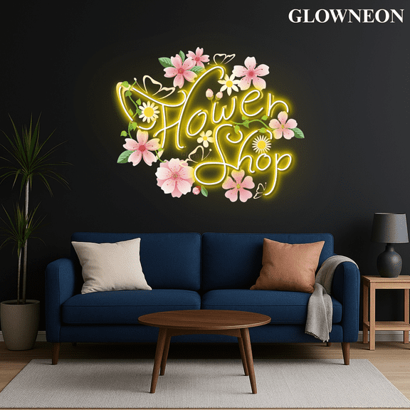 GLOWNEON Flower Shop Acrylic Neon Sign, LED Wall Art for Florist and Flower Boutique Decor