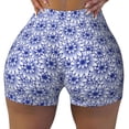 thumbnail image 2 of Fotbe Blue And White Flowers Shorts Sin Costuras – Shorts Deportivos de Cintura Alta para Mujer, Elásticos para Gimnasio, Yoga, Running o Ciclismo-Large, 2 of 8