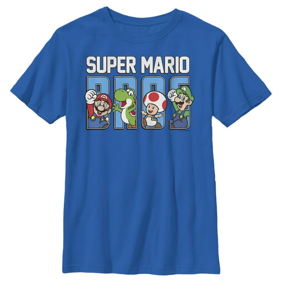 Boy's Nintendo Super Mario Bros. Character Fill Graphic Tee Royal Blue Medium