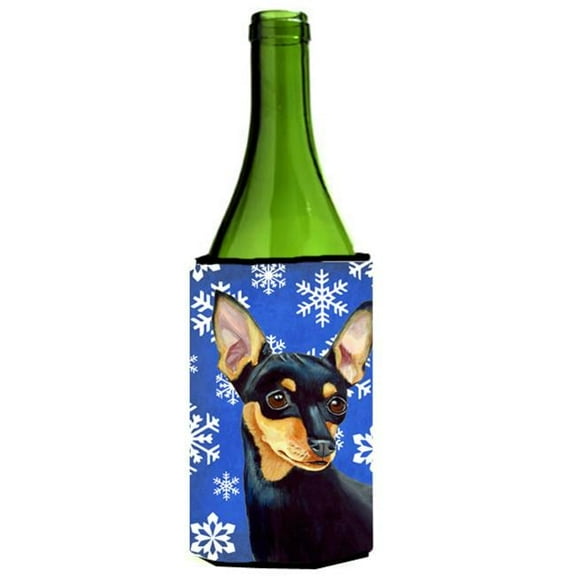 Min Pin Winter Snowflakes Holiday Wine bottle sleeve Hugger - 24 oz.