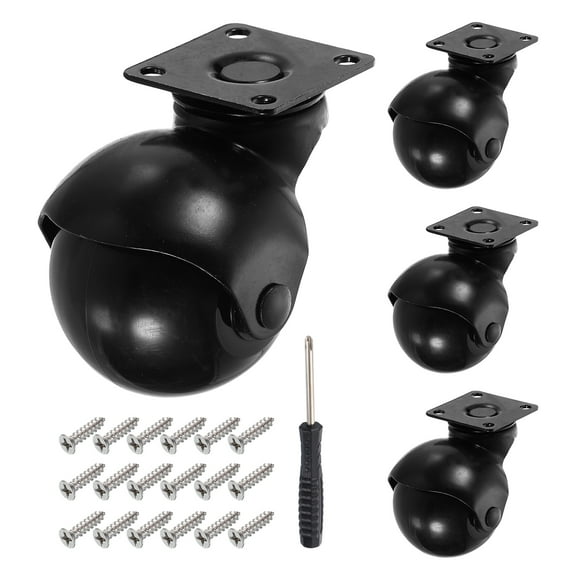 2 Inch Ball Caster Wheels, Swivel Furniture Casters with Plate Mount/Screw/Screwdriver, Black 4 Pcs