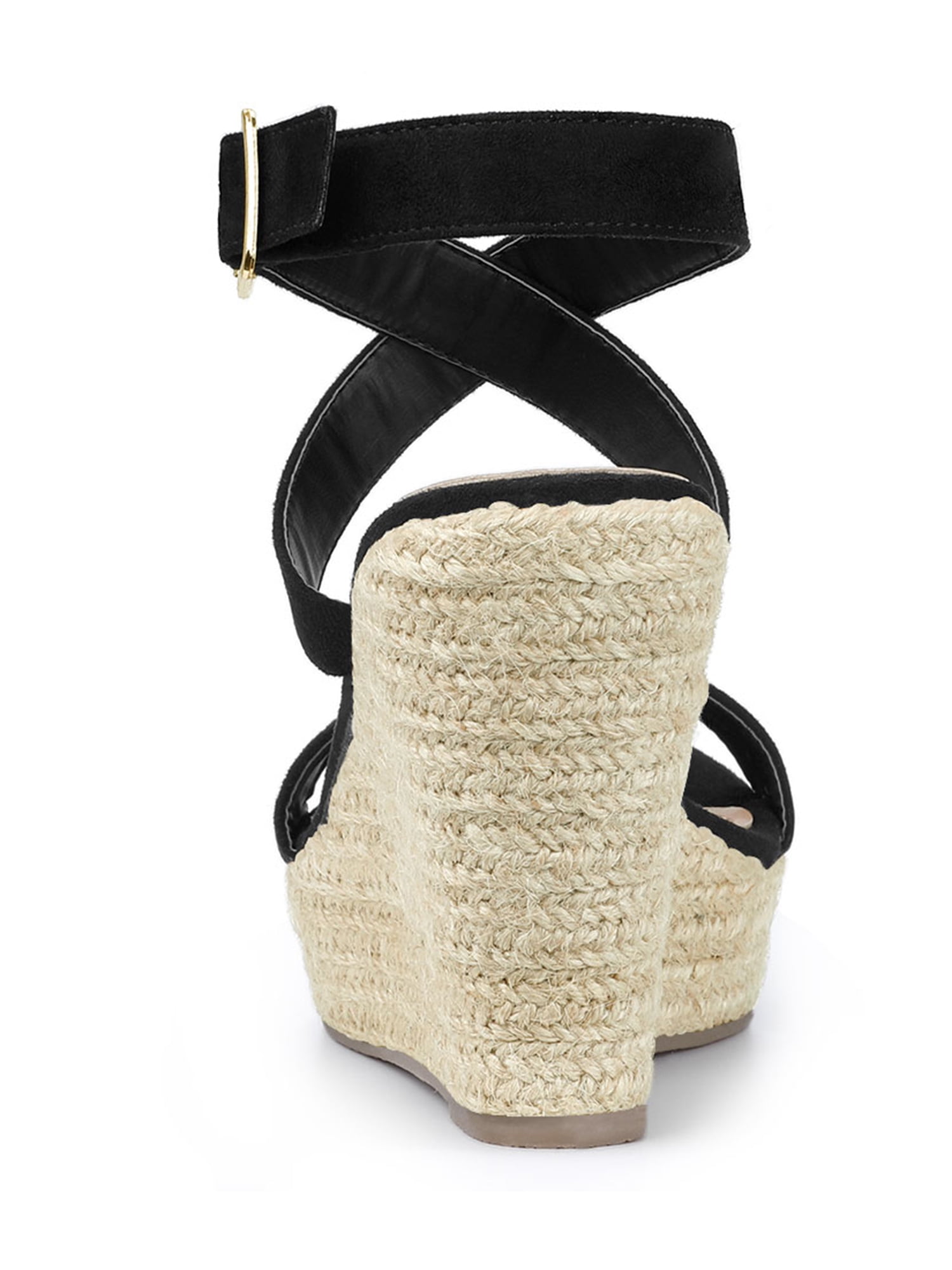 DARING DIVA Women's Slingback Crisscross Wedges Heel Espadrille Sandals Black 10