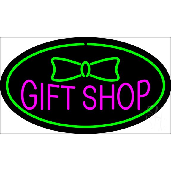 Gift Shop Oval Green LED Neon Sign 20 x 37 - inches, Black Square Cut Acrylic Backing, with Dimmer - Bright and Premium built indoor LED Neon Sign for Defence Force.