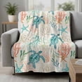thumbnail image 2 of Teal Red Coastal Blanket Soft Cozy Warm Throw Blanket for Couch, Plush Fuzzy Flannel Fleece Blankets for Sofa, Retro Beach Nautical Sea Turtle Coral Bed Blankets Lightweight Gifts for Women, 40"x50", 2 of 9
