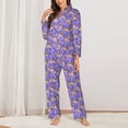 thumbnail image 2 of KLL Pugs and Flowers Print Women's Long Sleeve Pajamas with Pants Sleepwear Loungewear 2 Set-Medium, 2 of 7