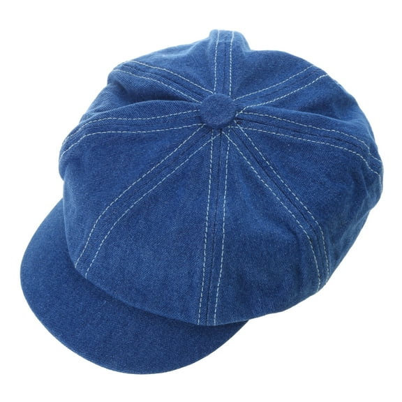 Yokua Women Men Vintage Washed Denim Blue Beret Cap Classic 8-Panel Octagonal Newsboy