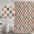 thumbnail image 4 of Colorful Checkered Shower Curtain Set - Long 72" x 84" Washable Bathtub Curtain with 12 Hooks, Vintage Plaid Grid Geometric Beige Waterproof Fabric Stall Shower Curtains for Bathroom/Bathtub Décor, 4 of 6