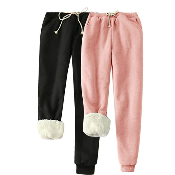 LIBRCLO 2PC Sweatpants for Women with Pockets Casual Fashion Fall Winter Fleece Warm Elastic Waist Bottom Loose Solid Color Jogger Pants