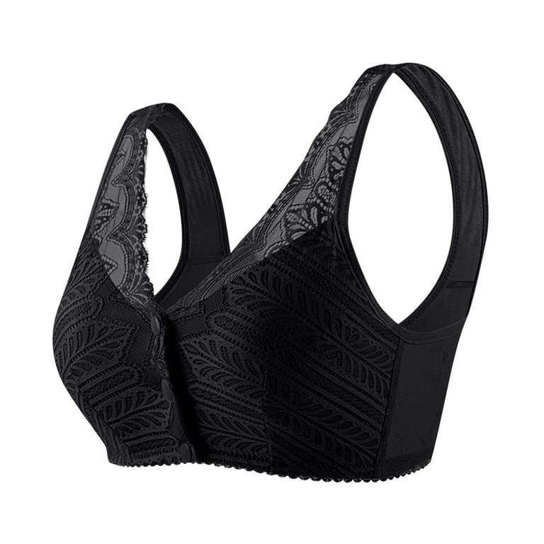 Bigersell Front Close Bras for Women Full-Coverage Wireless Bra Olde Women Front  Snap Closure Bras Ladies Lace V-Neck Push-up Padded Bra Comfortable  Everyday Wire-Free Brassiere Black XXL 