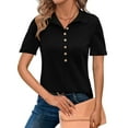 thumbnail image 2 of AherBiu Short Sleeve Shirt for Women Half Button up Lapel V Neck Summer Casual Loose Fitted Tops Blouse, 2 of 9