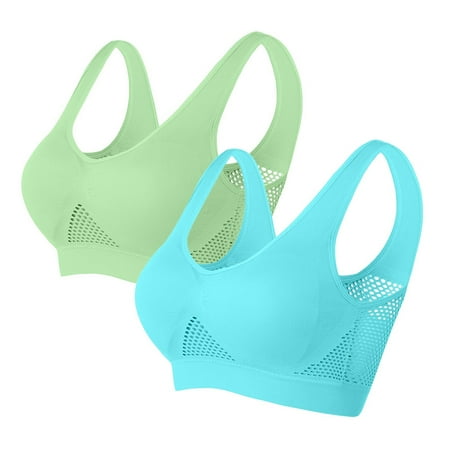 Ecqkame Sport Bras for Women No Underwire Seamless Push Up Bra Yoga Gym Activewear Plus Size Solid Color Everyday Breathable Supportive Bra 2PC Sky Blue B L on Clearance