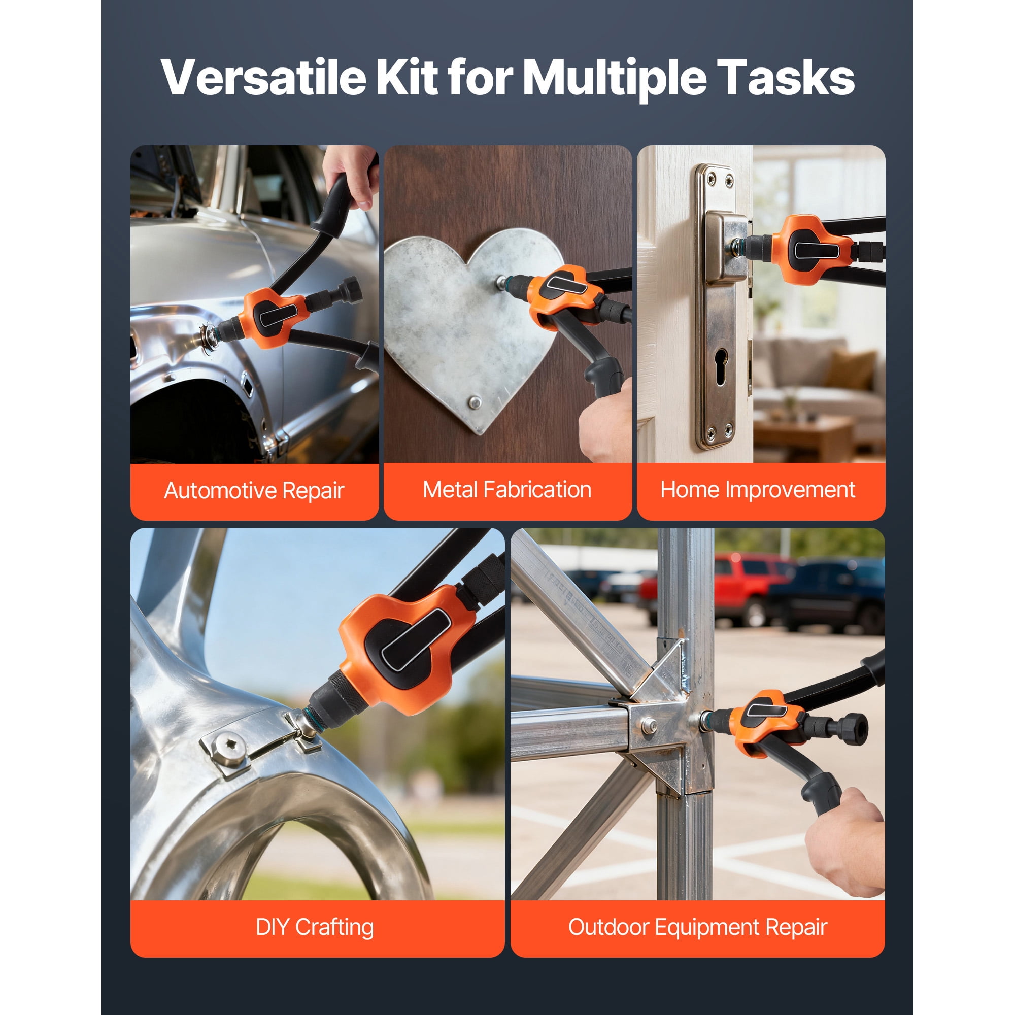 KFFKFF 14-Inch Rivet Nut Tool Kit, Two-Handed Design, Includes 7 Mandrels and 70 Rivet Nuts, Compatible with Metric and SAE Sizes M6, M8, M10, 10-24, 1/4-20, 5/16-18, 3/8-16 UNC