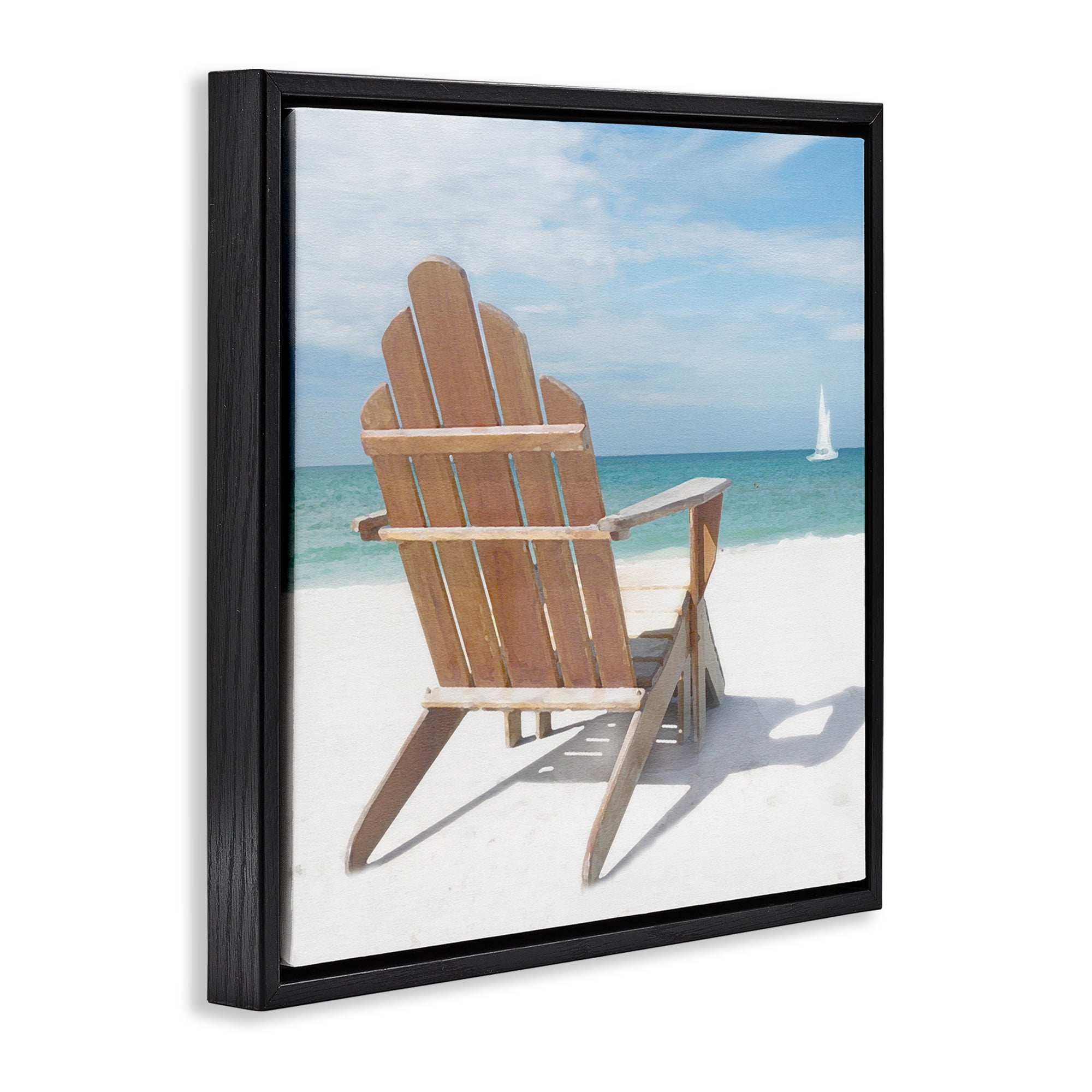 Stupell Industries View West Beach Chair Landscape Painting Black Floater Framed Canvas Art Print Wall Art, 18 x 18