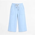 thumbnail image 4 of Fengactive Kids Summer Solid Loose Wide Leg Capri Sweatpants Drawstring Elastic Waist Large Patch Pocket Casual Athletic Cropped Trousers 5-15T, 4 of 9
