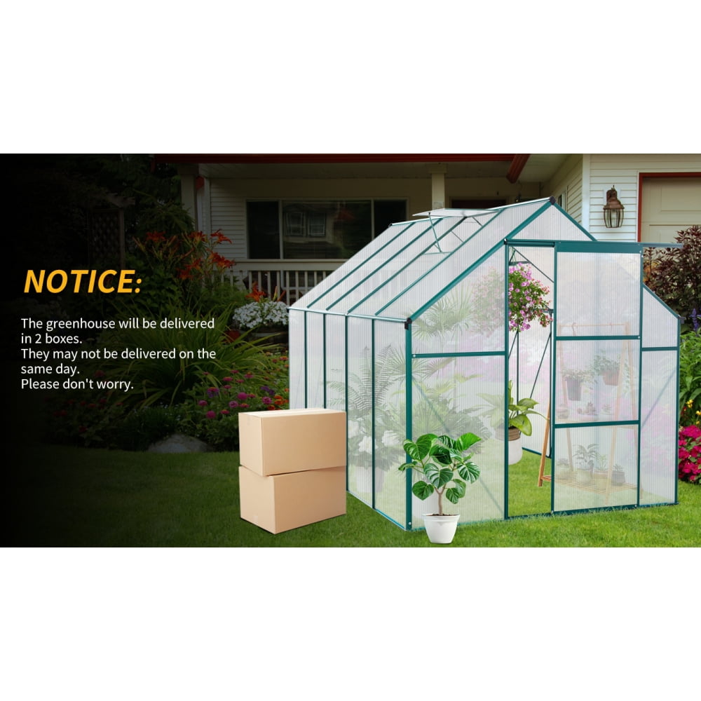 6X10 FT Greenhouse - Sturdy Walk-In Design with Raised Base and Heavy-Duty Aluminum Frame. Ideal for Year-Round Outdoor Gardening in Your Backyard. Cultivate Your Green Paradise