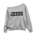 thumbnail image 4 of WAYUTE Girls Sweatshirt Oversized Crewneck Sweatshirt Off the Shoulder Letter Print Long Sleeve Fall Outfits for Kids Casual Holiday,Gray,Size 3-4 Y, 4 of 4