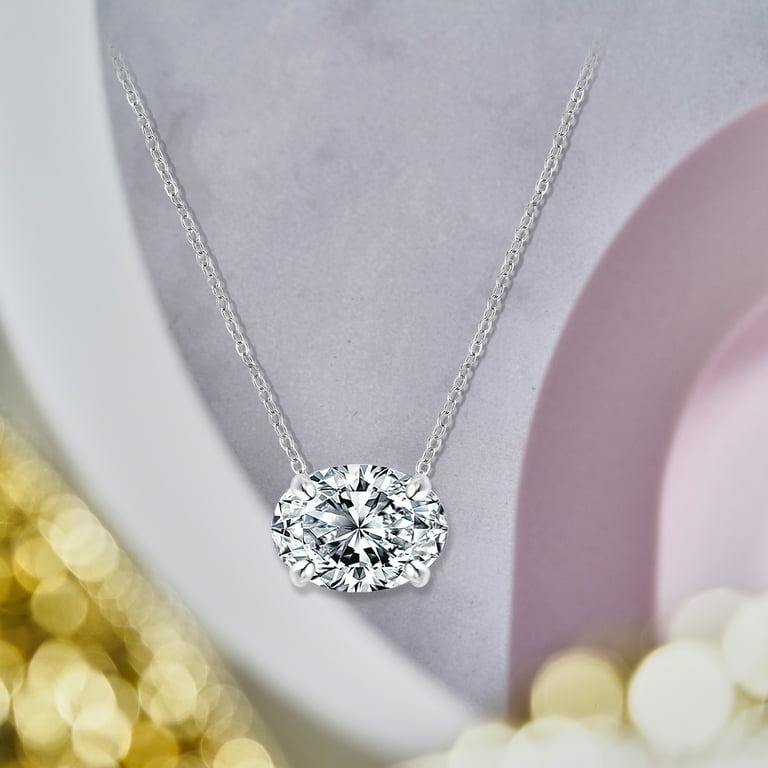 ★PEARLY MORE★ Oval Pendant Drop Slide Necklace JeenMata Stunning 1 TCW East West Oval Cut Moissanite - Four