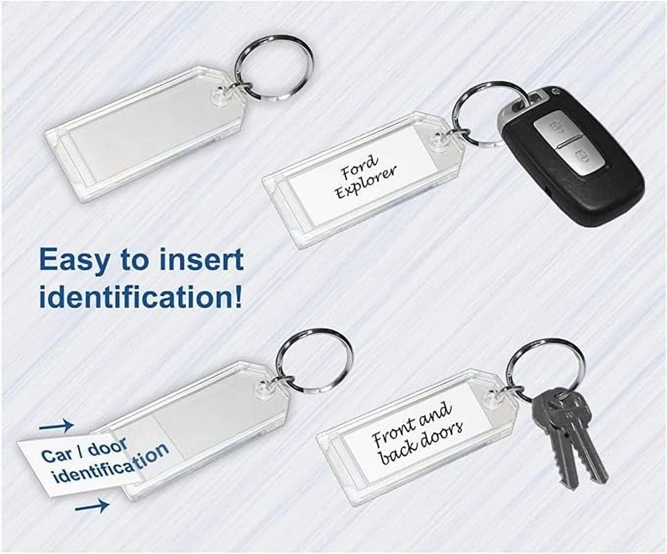 Premium Key Tag, 3 in, Clear Crystal Plastic, with Rings & Labels, 50 Count