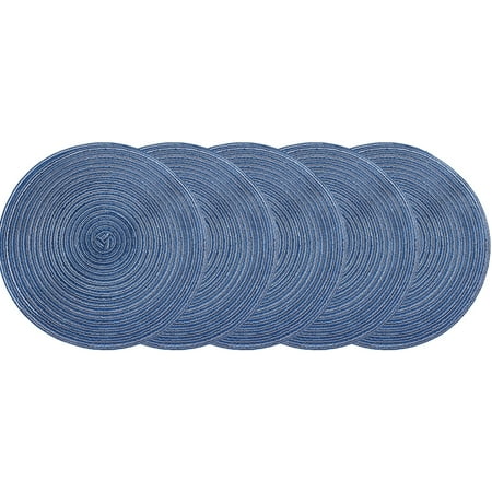

Round Placemats Set of 5 for Dining Table – Woven Heat Resistant Anti-Slid Cotton Kitchen Table Mats Premium Heat Resistant Stain Resistant Non Slip Washable Multi-Use Placemats Table Mats