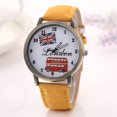 thumbnail image 3 of Reloj de pulsera de cuarzo con correa de mezclilla para mujer con patrón de coche vintage de moda (amarillo), 3 of 5