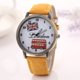 thumbnail image 3 of Reloj de pulsera de cuarzo con correa de mezclilla para mujer con patrón de coche vintage de moda (amarillo), 3 of 5