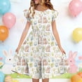 thumbnail image 1 of EGNMCR Robe à Manches Courtes Col Rond Robe d'Été pour Enfants à Manches Plissées Double Couche Imprimée pour Enfants de 5 à 14 Ans, 1 of 7