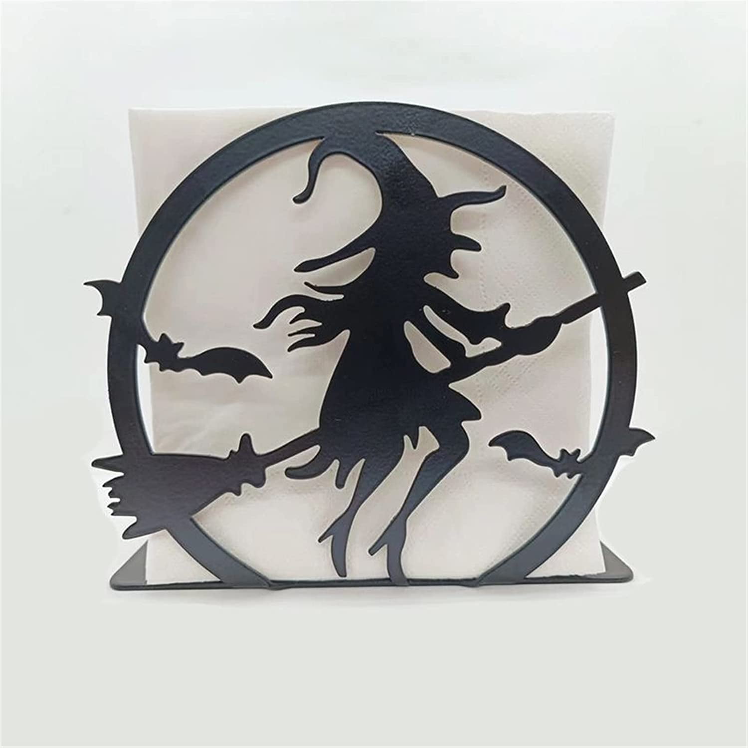 dosili Halloween Napkin Holder Black Metal Witch Skull Decor Cocktail