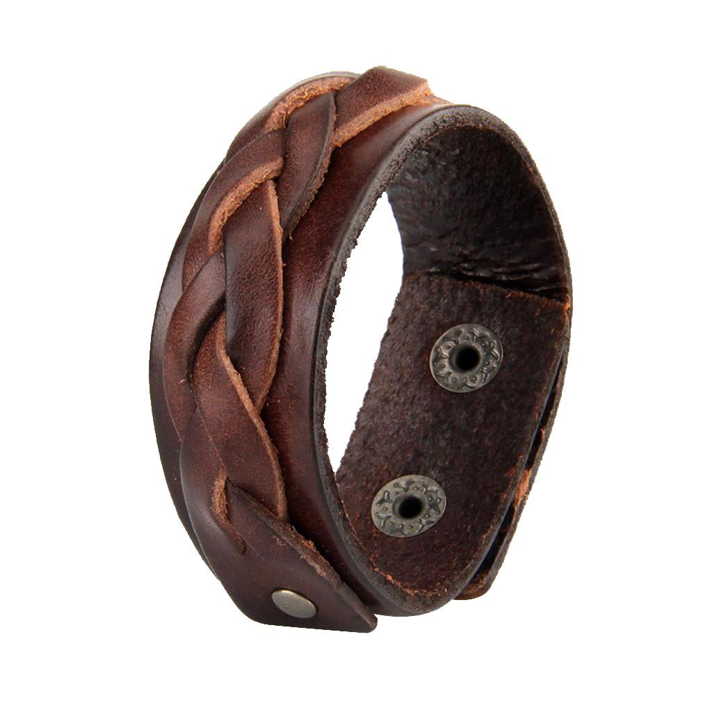 Milaget Two Layers Braided Leather Bracelets Bangle Twist Woven Snap Button Cuff Jewelry Coffee