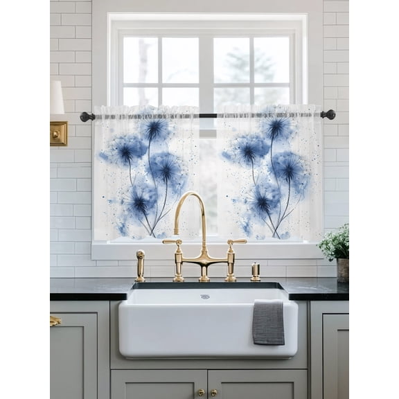 Sheer Kitchen Tier Curtains 24 Inch length, Rod Pocket Half Curtains Short Drapes, Light Filtering Chiffon Small Window Treatments 2 Panels 27.5"W x 24"L