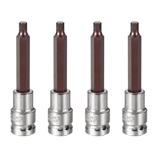 Uxcell 4Pcs Hex Bit Socket 1/2" Drive H6 S2 Acero Hexagonal Cabeza Larga Destornillador Brocas CR-V Adaptador de Socket para Hogar Auto Eje Tuercas y Pernos Reparación