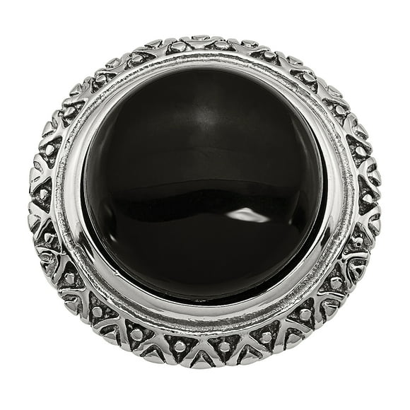 Stainless Steel Black Glass w/Textured Edge Size 8 Ring Size 8