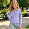 thumbnail image 5 of Maqroz Girls Long Sleeve Hooded Shirts Ribbed Knit Fall Tops Kids Button Down Henley Sweatshirts Casual Daily Pullovers School Basic Outfits Active Playwear Size 2-12 Years, 5 of 9