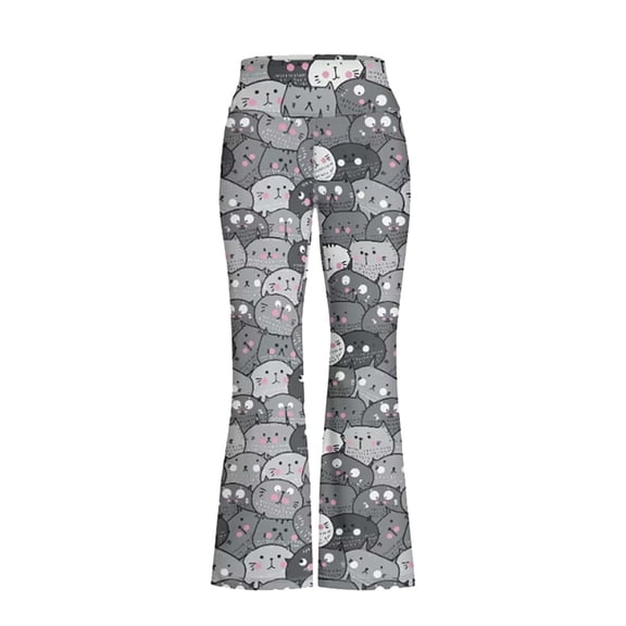 Girls Pants Cartoon Cat Print Wide Leg Sporty Flared Casual Long Pants Size 1-2Y