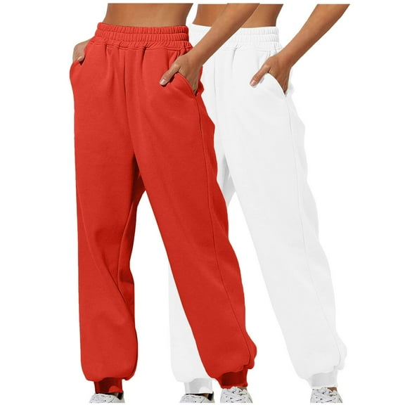 Sweatpants for Women 2 Piece Solid Color Lightweight Jogger Pants Lounge Workout Running Pant with Pockets White M