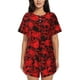 thumbnail image 1 of Balery Red Skulls 3 Conjunto de Pijama para Mujer con Estampado, Dos Piezas de Manga Corta y Shorts, Ropa de Dormir Suave con Cuello Redondo y Bolsillos-Large, 1 of 6