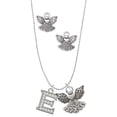 thumbnail image 1 of Delight Jewelry Silvertone Crystal Initial - E - Silver tone Guardian Angel Charm Necklace and Stud Earrings, 1 of 4