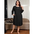 thumbnail image 6 of SHOWMALL Women's Plus Size Nightgowns 3/4 Sleeve Sleepwear Button Down Sleep Dress with Pockets XL-5XL, 6 of 7