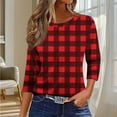 thumbnail image 5 of Mifsaly Plus Size Christmas Shirts Women Plaid Xmas 3/4 Sleeve Pullover Tops Sweater Loose Fit Crewneck Blouse Season Festival Party T-Shirts 2025 Holiday Fashion Clothing, 5 of 9