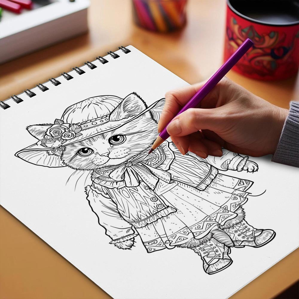 Netecom Fashionable Modern Cat Coloring Book for Adults, Spiral Bound, Soft Cover