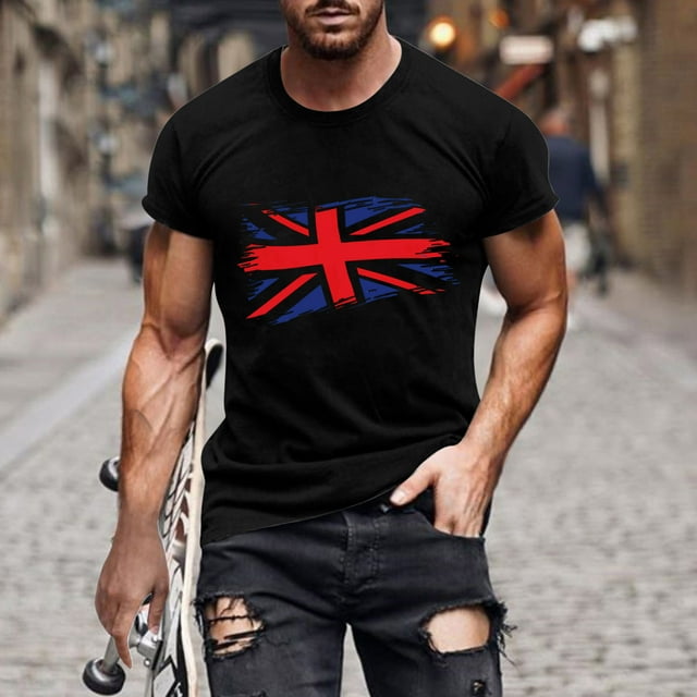 Tops para hombre, blusas y camisas de cuello redondo y manga corta para hombre, camiseta de cuello redondo y manga corta con estampado de la bandera del Día de la Independencia de Estados Unidos para