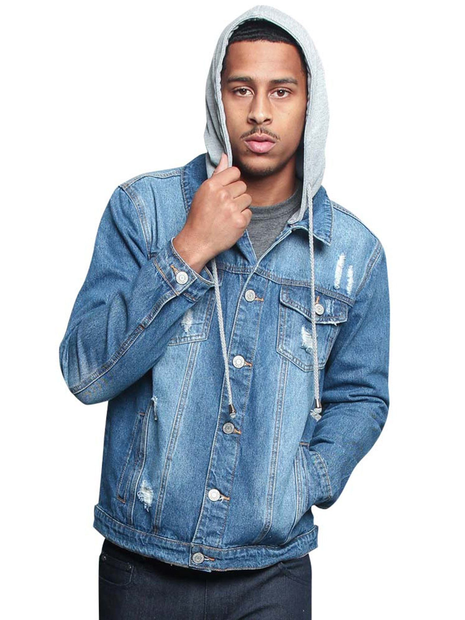 XLARGE×Lee OVERDYED DENIM HOODED JACKET Victorious Men's Layered Hoodie Denim Jacket, Distressed