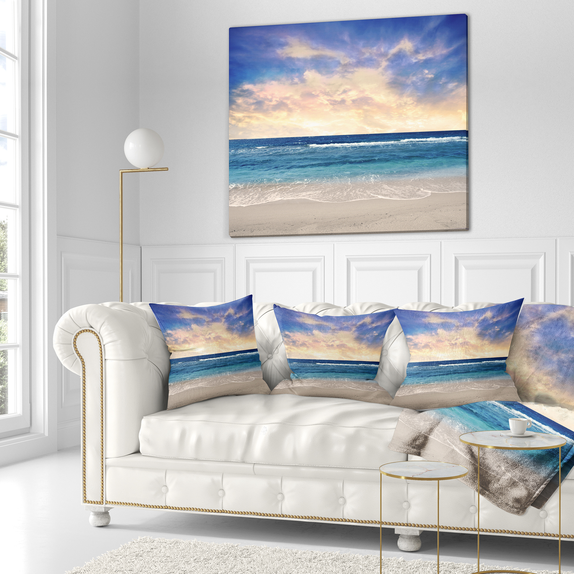 Designart Clear Blue Sky and Ocean at Sunset - Seascape Throw Pillow - 16x16