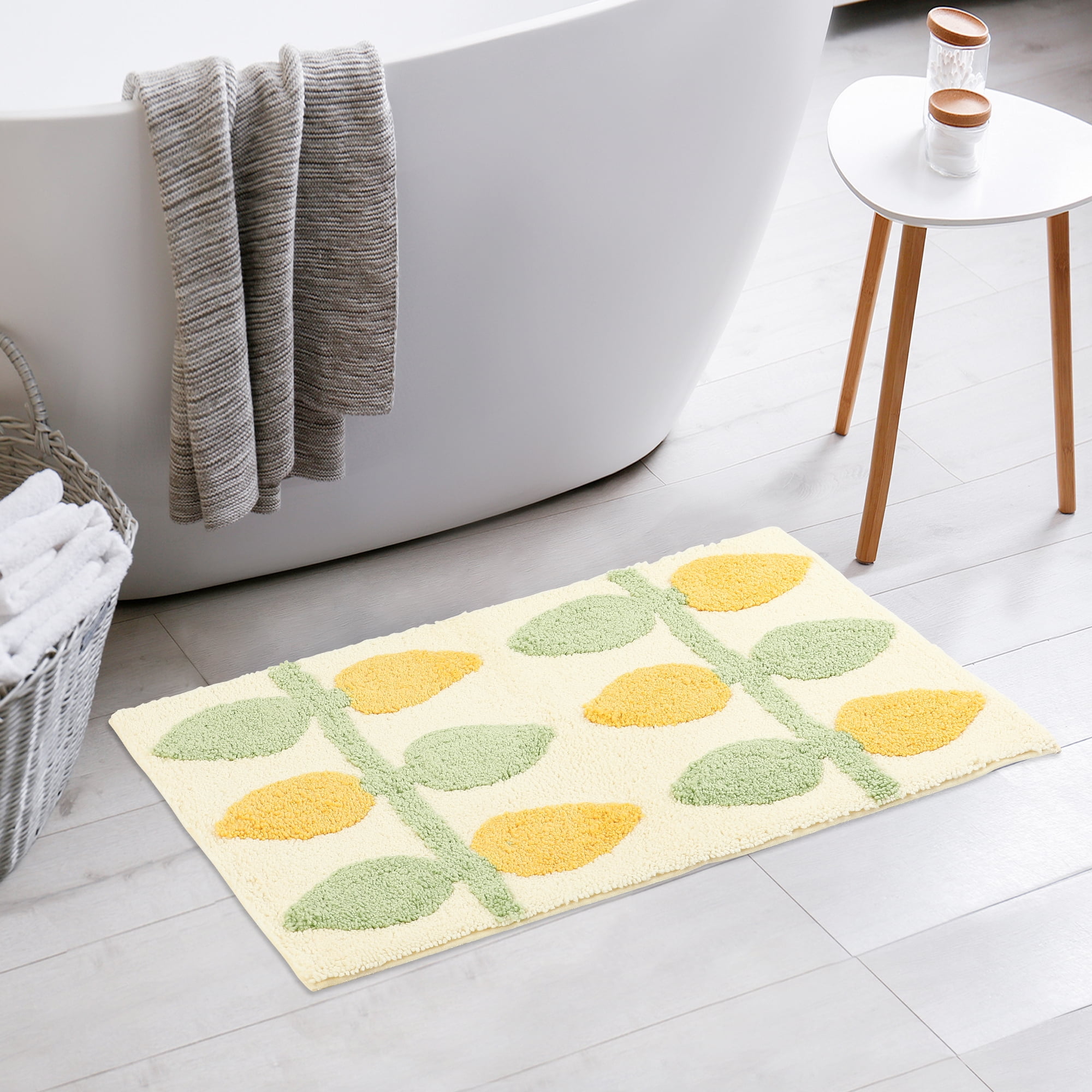 Unique Bargains Soft Plush Non-Slip Printing Mat Quick Dry for Bathroom Floor Lemon 20"x32"