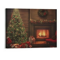 Creowell   Christmas Canvas Prints Wall Art,Snowy Scene Picture for Holiday Decor,Fireplace & Christmas Tree 20x16 Inch